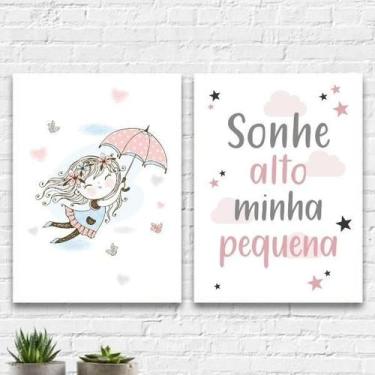 Imagem de Kit 2 Quadros Quarto Infantil Menina 24X18Cm - Madeira Preta - Quadros