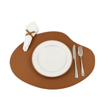 Imagem de Kit Jogo Americano Redondo Sousplat de Couro com Porta Copos - Suplat de Mesa para Jantar ，Conjunto Premium 2,4,6,8 Peças(Caramelo,2)