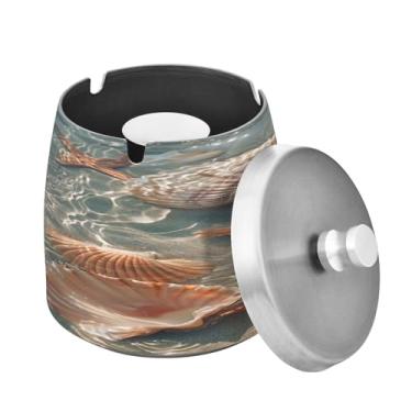 Imagem de Blueangle Cinzeiro de praia de verão com tampa para cigarros, à prova de vento/chuva, aço inoxidável, sem fumaça, inodoro, cinzeiro para uso interno ou externo (140)