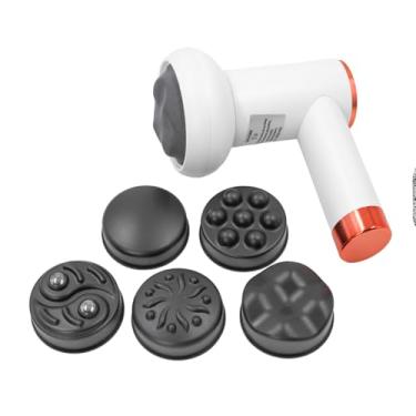 Imagem de Massageador Elétrico Portátil 5 em 1, Vibratório Corporal, USB Tipo C, 6 Níveis de Intensidade, com 6 Cabeças Intercambiáveis, Bateria 1200mAh, Branco e Rosa, 15x8.5x13cm