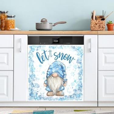 Imagem de ATTX Capa de ímã de lava-louças Blue Gnomo, 58.4 cm C x 66.0 cm A decoração da capa frontal da máquina de lavar louça, decalques de armário doméstico eletrodomésticos adesivos #110