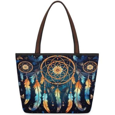 Imagem de Bolsa grande para mulheres, apanhadora de sonhos, étnica, retrô, bolsas de pano de trabalho com zíper, reutilizáveis, bolsas de mão casuais, viagens, trabalho, férias, praia, compras, academia