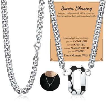 Imagem de NUKAYAI Colar de futebol com letra A a Z para homens, pingente de pingente de aço inoxidável, corrente de prata, acessórios de joias, material de 50,8 cm, colares personalizados, presentes de futebol