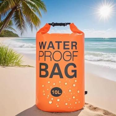 Imagem de Bolsa Impermeável Saco Estanque 2/5/10/15/20/30L para Camping, Pesca, Caiaque, Praia e Natação – Dry Bag à Prova d’Água(Laranja)