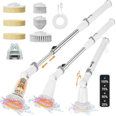 Imagem de Esfregão giratório elétrico multifuncional 500RPM/S para limpar o chão do banheiro, esfregão de chuveiro à prova d'água IPX7 atualizado com visor LCD elétrico, esfregão de azulejos de banheira sem fio