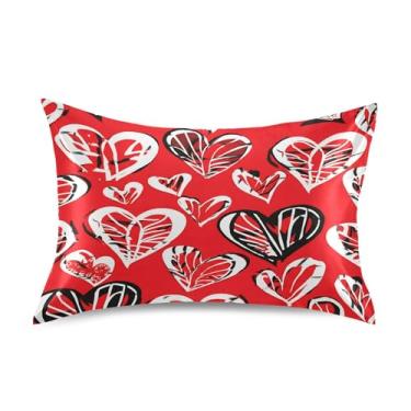 Imagem de SEHANY Capas de almofada de seda para cabelo e pele para o Dia dos Namorados, capas de almofada de cetim respiráveis macias e refrescantes com fecho de envelope, tamanho king (50,8 x 101,6 cm)