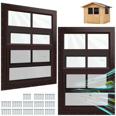 Imagem de Kerty Pacote com 2 janelas embutidas com vidro temperado para galpões, galinheiros, garagem e teatro (marrom, 61 cm x 91 cm)