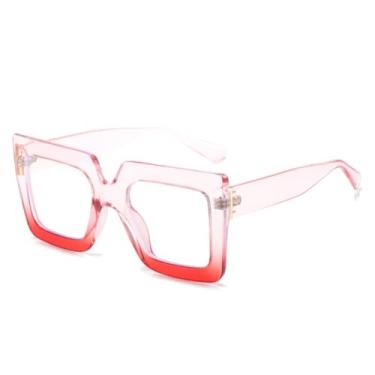 Imagem de Óculos vintage com lentes transparentes, unissex, armação de óculos feminina transparente (rosa/vermelho).