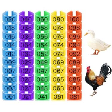 Imagem de 100 peças 16 mm anel de perna de frango, faixas coloridas legíveis numeradas de perna de aves, para identificação de aves, patos pintinhos gamefowl peru