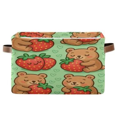 Imagem de Wassud Cesto de armazenamento para organizar ursos de desenho animado decorativo dobrável aberto para casa com alça de tecido de lona armário armário quarto 1 pacote