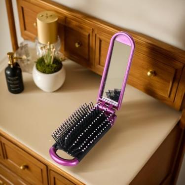 Imagem de Pente de espelho dobrável portátil criativo, pente pequeno para airbag feminino com espelho, conjunto de 1 peça, roxo