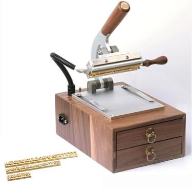 Imagem de LMJYU Máquina de estampagem a quente retrô, gravadora de controle de temperatura digital ajustável com slot de tipo móvel, placa de cobertura e 62 modelos de peças para estampagem a quente, marca