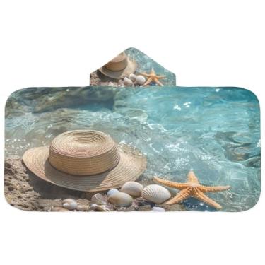 Imagem de CEBUGI Toalha de banho com capuz concha para crianças toalha de banho macia absorvente com capuz 127 x 59,7 cm toalha de banho de praia para meninos e meninas