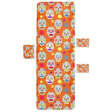 Imagem de STAYTOP Capa de toalha de espreguiçadeira, linda capa de espreguiçadeira macia de caveira de açúcar, capas de cadeira de praia com bolsos para jardim ao ar livre, pátio, pátio, banhos de sol, gramado