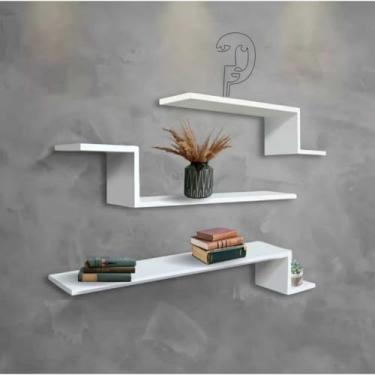 Imagem de Kit de Prateleiras Z de Parede MDF Branco 30/40/50cm – Ideal para Quarto, Sala e Banheiro(Branco)