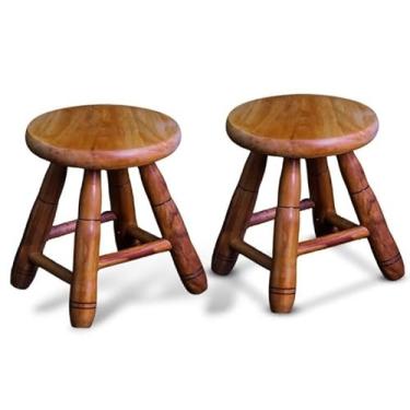 Imagem de KIT 2 BANCO ENVERNIZADO DE MADEIRA BANQUETA RUSTICO DE MADEIRA MACIÇA TAMBORETE(KIT 2 PEQUENO ENVERNIZADO)