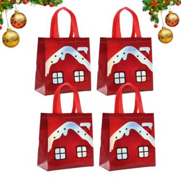 Imagem de 4 peças de sacolas fofas de presente de Natal não tecidas – Ideal para carregar festas, presentes em aniversários, aniversários, batismos e Natal para presentes de Natal, doces, bugigangas (Ice House