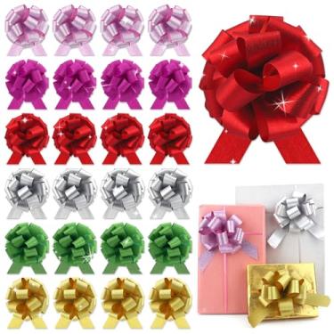 Imagem de OULOVECO 24 fitas de laço para presente para embrulho de presente com glitter metálico caixa de presente cestas de casamento festa de dia dos namorados motos de Páscoa petiscos de Natal (cores mistas