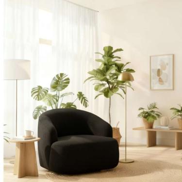 Imagem de Poltrona Orgânica Luxo Recepção Lótus Bouclé Cor Preto