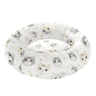 Imagem de SEHANY Cama de cachorro com estampa de gatos fofos, removível e lavável, pequena, redonda para gatos, cama fofa super macia para animais de estimação com fundo antiderrapante para cães pequenos e