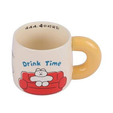 Imagem de GUANGBO Canecas de café de cerâmica 460 ml (460 ml) com alça e adesivos de desenho animado - Caneca grande e emocionante novidade para café quente ou chá, cappuccino, cacau