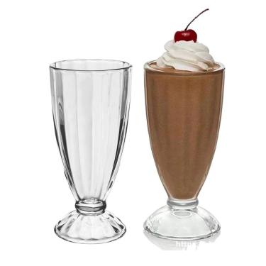 Imagem de Jogo 2 Copo De Milk Shake Taça De Vidro Transparente Sorveteria 380ml Em Casa Tem