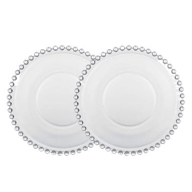 Imagem de Jogo 2 Prato Para Pão Sobremesa Cristal Transparente Pearl Bolinha Wolff 14cm
