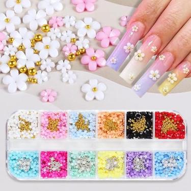 Imagem de Kits delicados de decoração de unhas de resina 3D de 12 cores com contas douradas e prateadas, pingentes de arte de unhas de tamanho misto para fazer joias de unhas DIY
