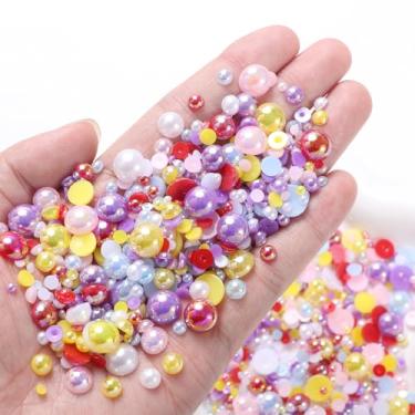 Imagem de Pérolas planas para artesanato, meias pérolas e pedras de prego vermelho rosa misto, 3/4/5/6/8/10 mm meio redondo ABS flatback pérolas preciosas deslumbrantes para unhas DIY sapatos roupas bolsas