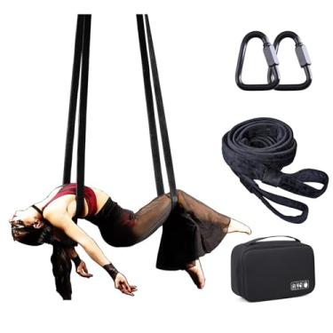 Imagem de Correias aéreas de 1,8 m Bodyloops 2 metros cobertura de veludo macio 1 par de contorção com 2 Delta Quick Link 1 bolsa de transporte resistente para dança aérea de circo (preto)