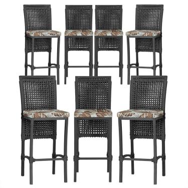 Imagem de 7 Banquetas Em Alumínio Roma Preta Corda Náutica Tecido 6 Preto