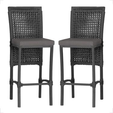 Imagem de 2 Banqueta Em Alumínio Roma Preta Corda Náutica Tecido 11 Preta