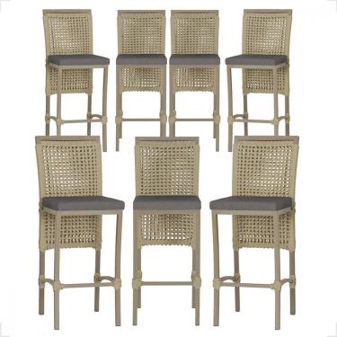 Imagem de 7 Banqueta Em Alumínio Roma Fendi Corda Náutica Tecido 11 Rami Unico