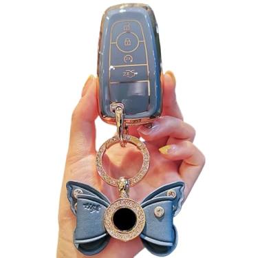 Imagem de Capa para chave remota de carro TPU Bolsa compatível com Ford Fusion / Mustang / Explorer / F150 / F250 / F350 / 2018 EcoSport / Edge / S-MAX / Ranger Key Fob Cover Case(B Grey suit-2)