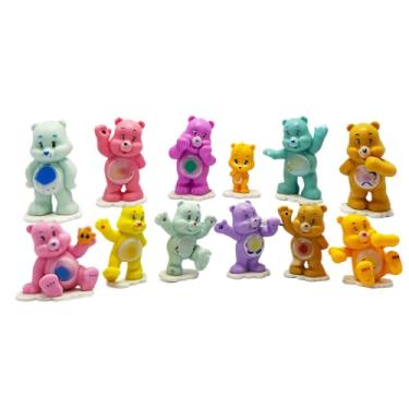 Imagem de 12 peças de topo de bolo de aniversário - urso adorável 3D fofo com coração, decoração de PVC para bolos de aniversário, cupcakes, chá de bebê, dia dos namorados, suprimentos de festa (padrão de peito