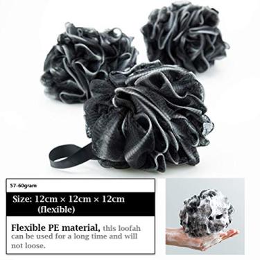Imagem de ZJchao Esponja de Banho para Banho, Buchas Esfoliantes, Bola de Escova Corporal de Malha Com Design de Suspensão de Fita, para Mulheres e Homens para Deixar a Pele Lisa e Sedosa (Preta)