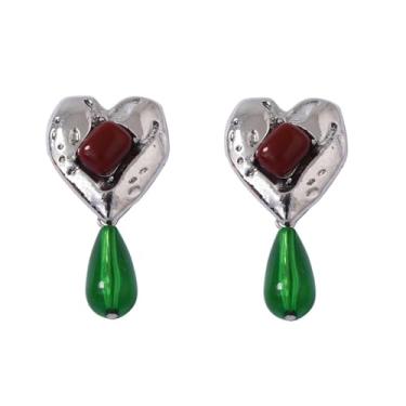 Imagem de Brincos femininos vintage com pingente de lágrima de coração, retrô, vermelho, retangular, pedra do mês de nascimento, pingente, pingente, pingente, pingente, pingente, pingente, aniversário