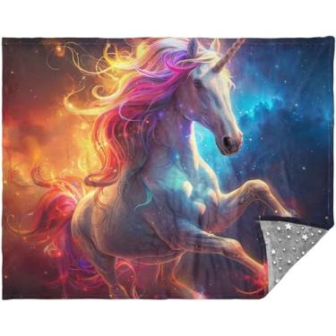 Imagem de Manta macia personalizada com estampa de unicórnio colorida para sofá, cobertor confortável para homens e mulheres, cobertor duplo estampado 177,8 cm x 139,7 cm