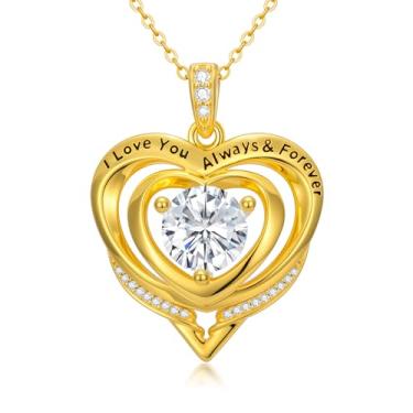 Imagem de WYDDO Colares de coração com pedra do mês de nascimento para mulheres, mãe, mãe, banhado a ouro 14K, pingente de aniversário, Natal, Dia dos Namorados, joias presentes para sua esposa, filha, mãe, One