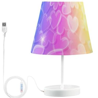 Imagem de TSENQUE Candeeiro de mesa personalizado com corações iridescentes arco-íris brilhantes lâmpadas de cabeceira de LED modernas para mesa de cabeceira lâmpada portátil recarregável por USB para decoração