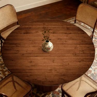 Imagem de Phyxara Toalha de mesa redonda com borda elástica com fundo de textura de madeira rústica elástica à prova d'água para acampamento, jantar, ambientes internos e externos, adequada para mesa redonda de