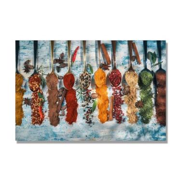 Imagem de Arte de parede em tela colorida para especiarias e colher de tempero | Decoração de cozinha vintage | Arte moderna para casa e sala de jantar. C03. 30 x 45 cm-11,8 x 17,7 pol. Somente tela