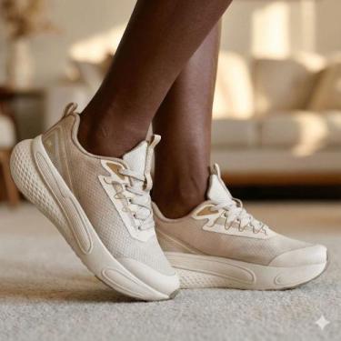 Imagem de Tênis Feminino Via Marte Esportivo Jacquard Branco/Bege, Branco, Bege,