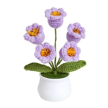 Imagem de Sanpyl Flor Em Vaso de Malha Premium, Decoração de Casa de Orquídea de Sino de crochê Realista, Ideal para a Vida Moderna Ocupada (Lã/plástico 9)