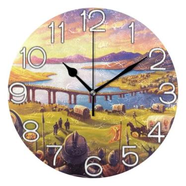 Imagem de GAIGEO Relógio de parede analógico decorativo funky alimentado por bateria relógio de sala de aula, sala de estar moderna, decoração de parede colorido, vintage, pôr do sol, 25 cm, ponteiros pretos