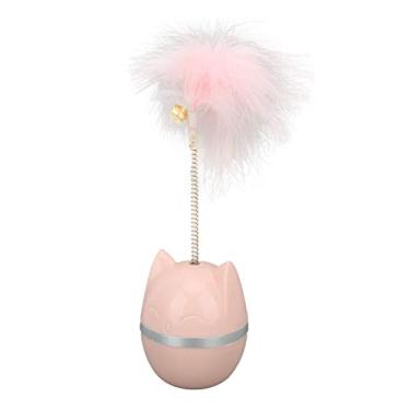 Imagem de Jectse Brinquedo de Penas de Gato, Base Engraçada Interativa Em Formato de Gato Com Sino e Pena de Animal Real, Design Roly Poly para Internos e Gatinhos (PINK)