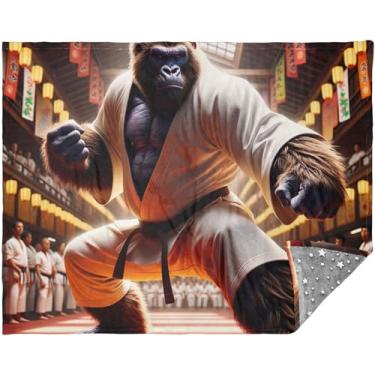 Imagem de TSENQUE Gorilla Karate Cobertor de sofá personalizado engraçado cobertor quente para homens mulheres 177,8 cm x 139,7 cm pessoal grande confortável sofá