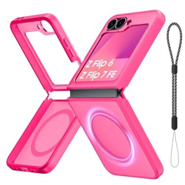 Imagem de Capa magnética para Galaxy Z Flip 7 FE/Galaxy Z Flip 6, compatível com MagSafe [sem protetor de tela] Capa de telefone fina translúcida fosca à prova de choque para Samsung Flip7 FE/ Flip6 (rosa