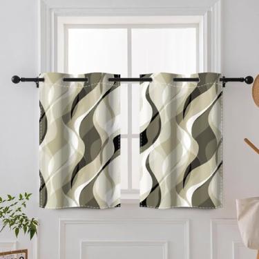 Imagem de DORCEV Cortinas blackout com linhas onduladas verde-oliva, arte abstrata, estética gradiente, geométrico, isolamento térmico, escurecimento de quarto, tratamentos de janela, cortinas de cozinha, 66 x