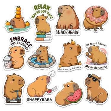 Imagem de Pacote de 12 adesivos capivara para crianças, adolescentes e amantes de animais fofos – Decalques de vinil estéticos engraçados para garrafa de água, laptop, diário, álbum de recortes, presente para